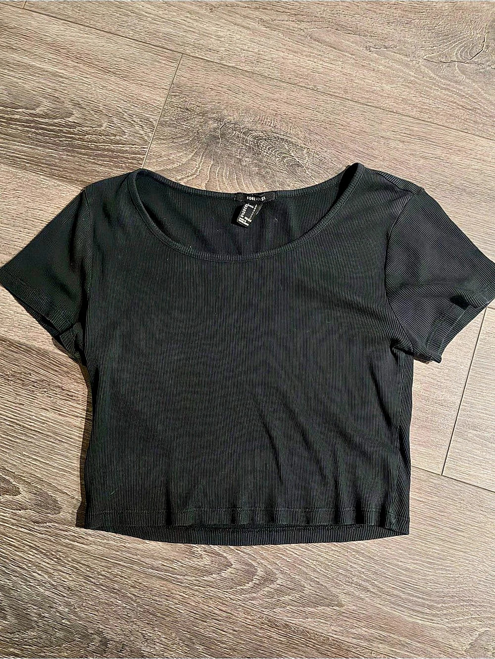 Forever 21 Ribbed Crop Top in Black Size Large